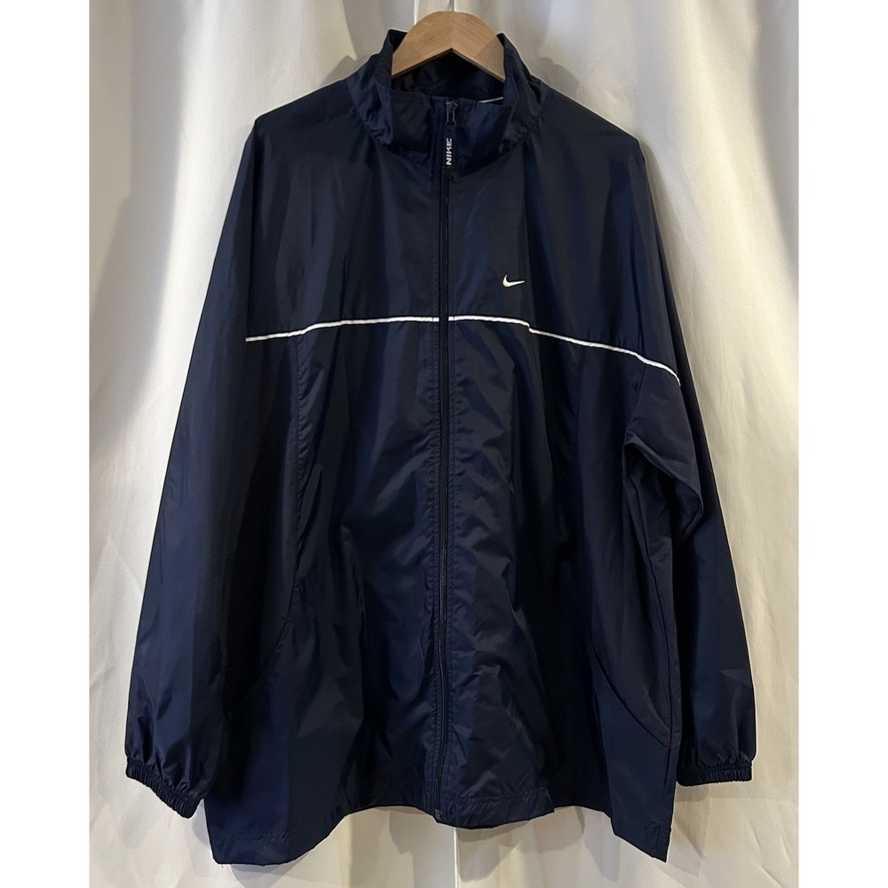 Vintage Y2K 2000s Nike Navy/White Windbreaker Track Jacket XL Grey Tag